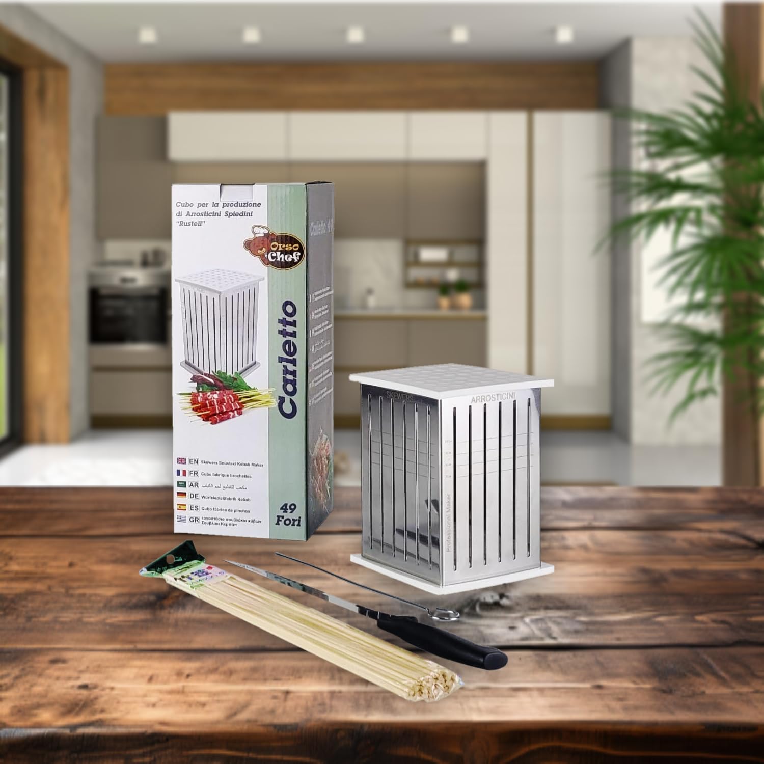 Cube pour la production de brochettes 49 PCS + Couteau + 50 brochettes Machine de Production d'Arrosticini, Kebab SOUVLAKY Faits à la Main - Arrosticini Abruzzais, Kebab original brochettes de viande.