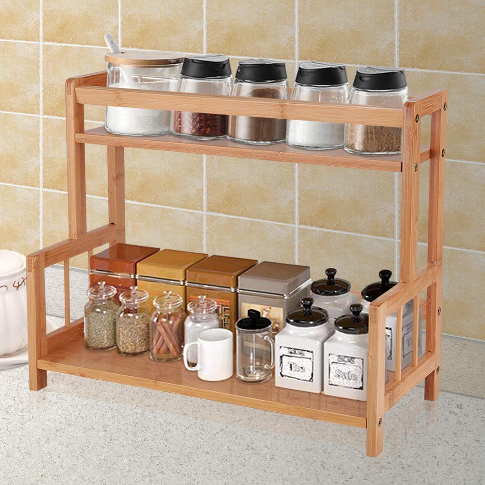 Beauty panda Wood Spice Rack Organizer - Spice Shelf Teak Wooden - Stackable Free Standing Space Saving Spice Rack for Countertop, Kitchen (SP2A, Natural wood) (B0C7P1PF54) Amazon Price History, Amazon Price Tracker