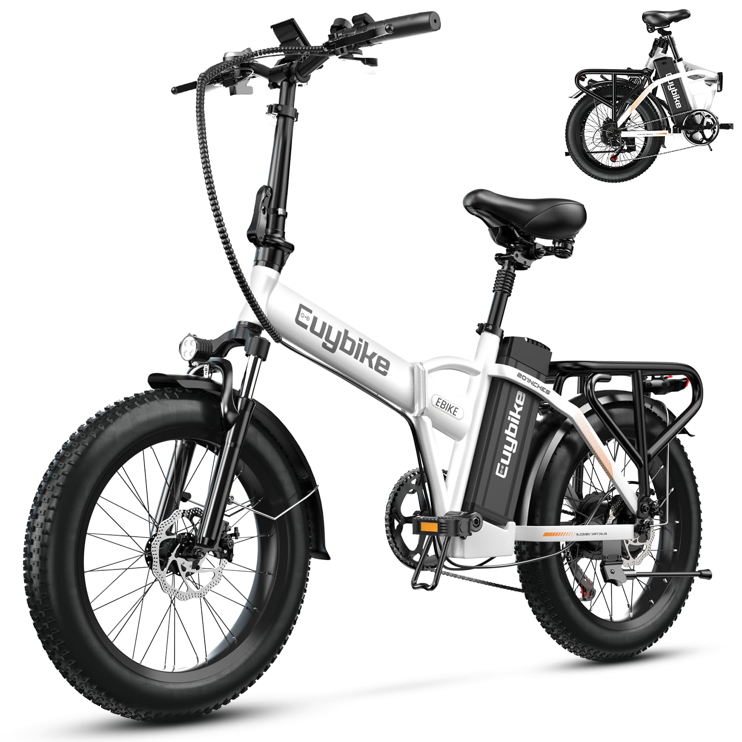1000W Folding Electric Bike, 48V 20AH Large Removable Battery E Bike, 30+MPH, 80 Miles Max Range, 20" Fat Tire Electric Bike for Adults, Adult Electric Bicycles for Commute Beach Snow