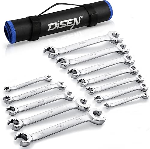 DISEN Flare Nut Wrench Set Metric and SAE 12-Piece Inch1/4