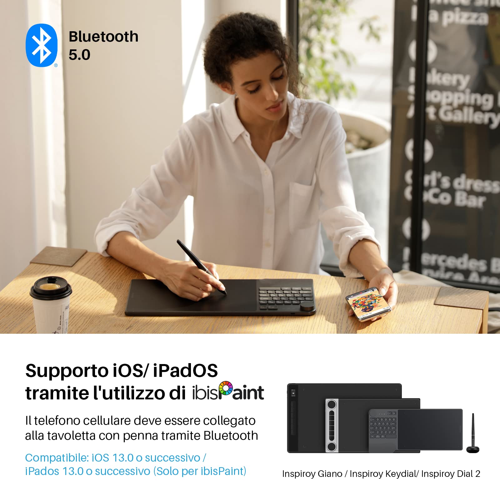HUION Tavoletta Grafica Inspiroy Keydial KD200 Bluetooth 5.0, Tavolette Grafiche 8,9 x 5,6 pollici con Tastiera, Controller Quadrante e 23+5 Tasti, Tavola Grafica a Ricarica Rapida