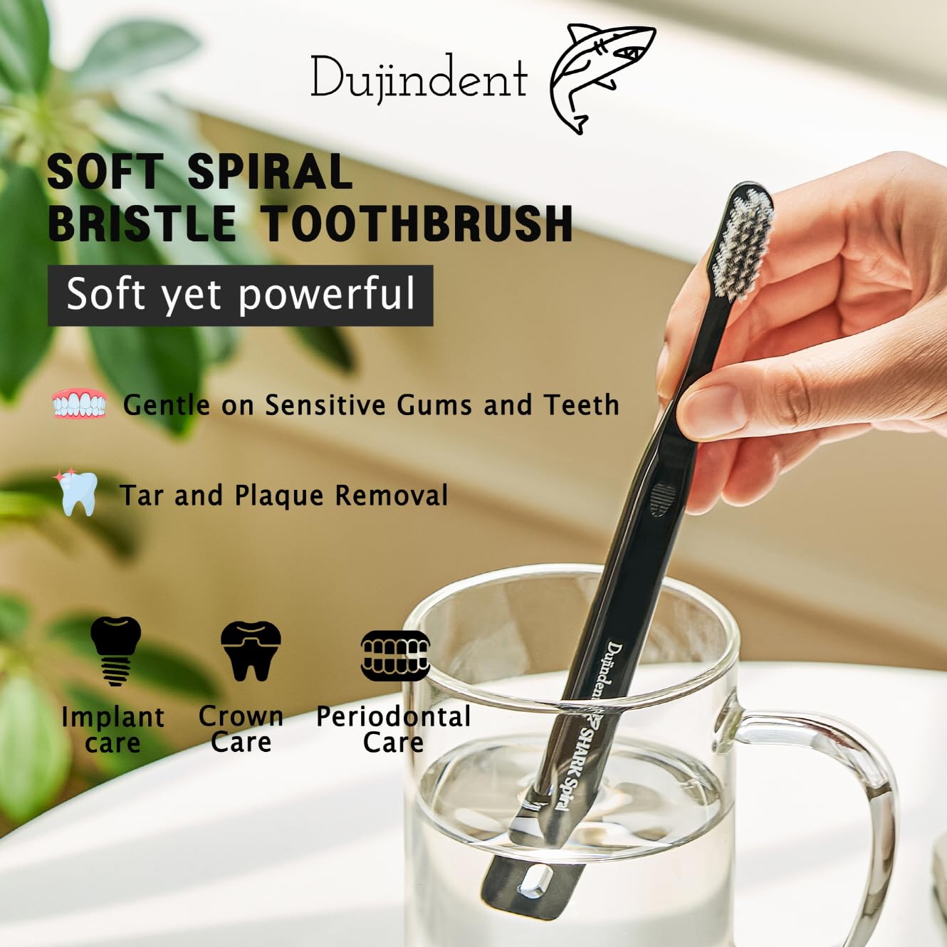 Cepillo de dientes de tiburón en espiral suave con cerdas en espiral para eliminación de placa y encías sensibles, cepillo de dientes de implante de limpieza profunda (1)