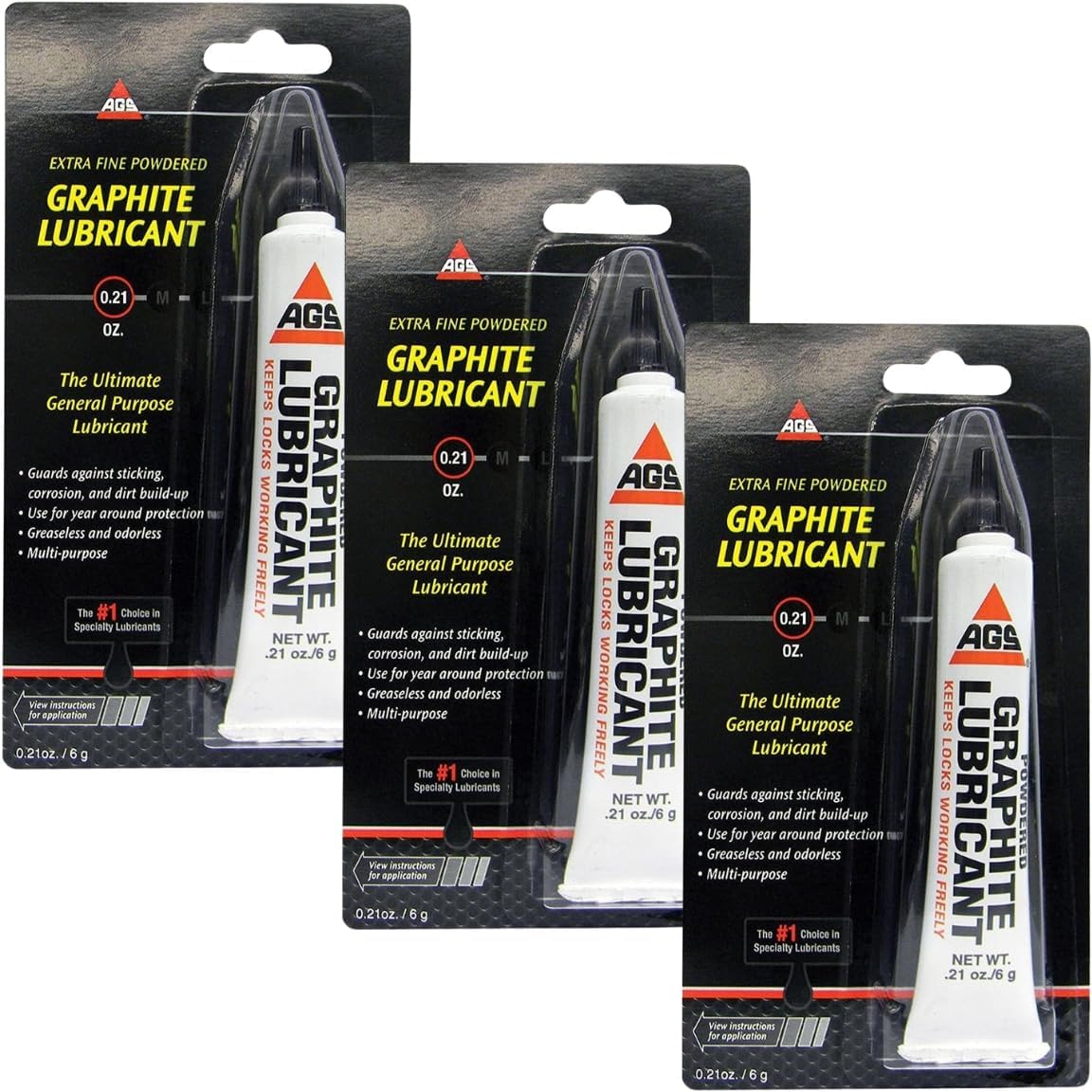 AGS Graphite Lubricant 0.21 oz – Powder for Locks – Dry for White Keys and Lock Lube – Compact Tube for N Maintenance – Pack of 3