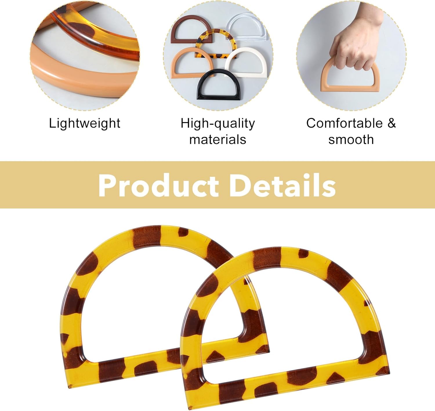 24 Pack D Shape Purse Handles, 6 Colored Handbag Handles Replacement for Handmade Crochet Bag Summer Beach Straw Bag DIY Supplies - Image 3