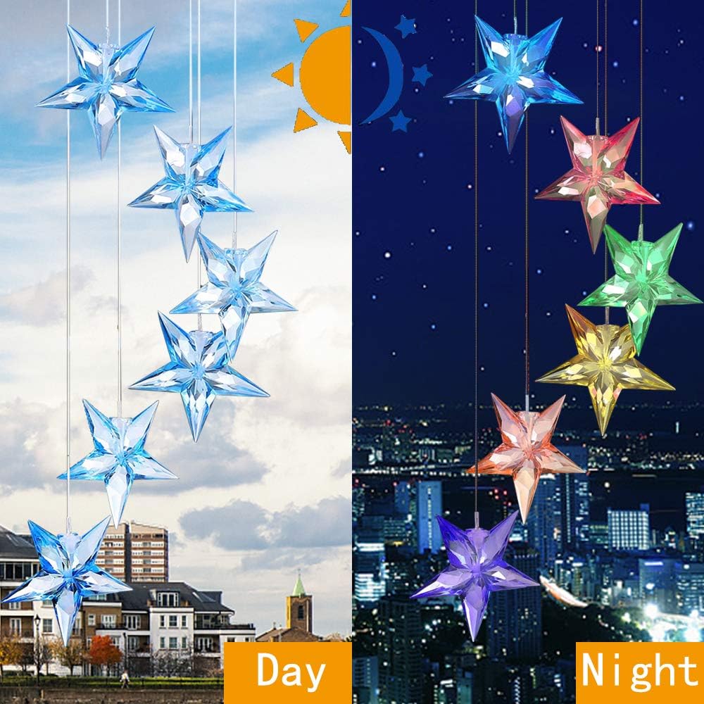 Alitamei Wind Chime Solar Light Color Changing LED Solar Mobile Blue Star Wind Chime Solar Light Wind Mobile Portable Waterproof Outdoor Decorative Romantic Wind Bell Light for Patio Garden Home Party