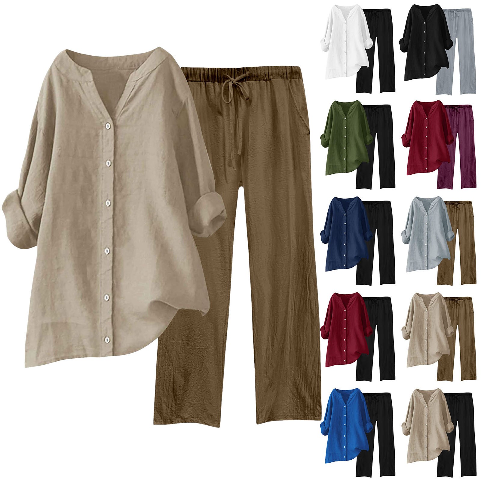 Tuta Estate Donna Taglie Forti - Completo Elegante In Cotone E Lino