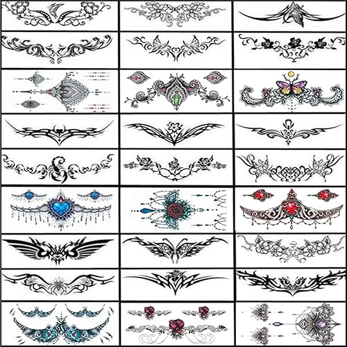 Miniatura 1 de 28 hojas de tatuajes temporales para mujer, kit de tatuajes sexis para abdomen, cintura, pecho y espalda, impermeables, calcomanías de tatuaje para