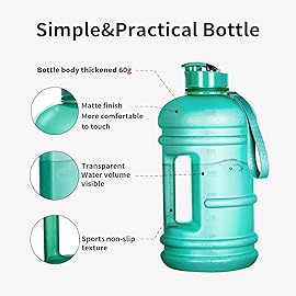 TOOFEEL 2 Liter Water Bottles - Half Gallon Water Bottle BPA Free - Ideal for Gym, Large Water Bottle with Measurements Marked - 74oz Clear Matte Green Bottle