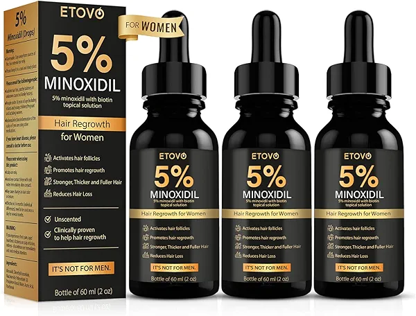 5% Minoxidil for Women Hair Growth Serum Topical Minoxidil Hair Regrowth Thicker Prevent Hair Loss for Thickening Longer Fuller Healthier Hair 3 Bottles of 2oz