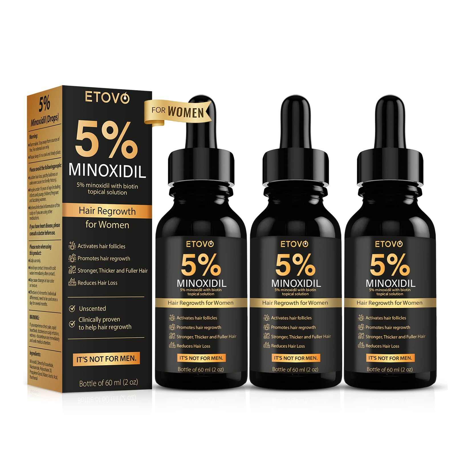 5 Minoxidil for Women Hair Growth Serum Topical Minoxidil Hair Regrowth Thicker Prevent Hair Loss for Thickening Longer