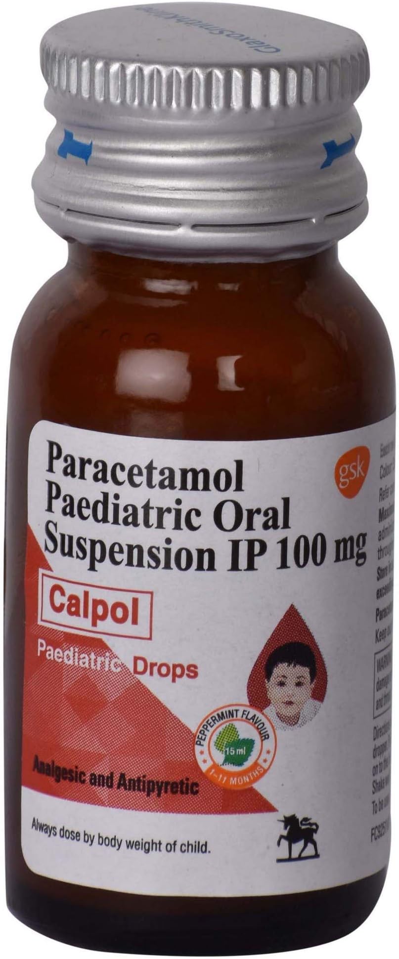 Calpol 100mg Peppermint Flavour - Bottle of 15ml Paediatric Drops