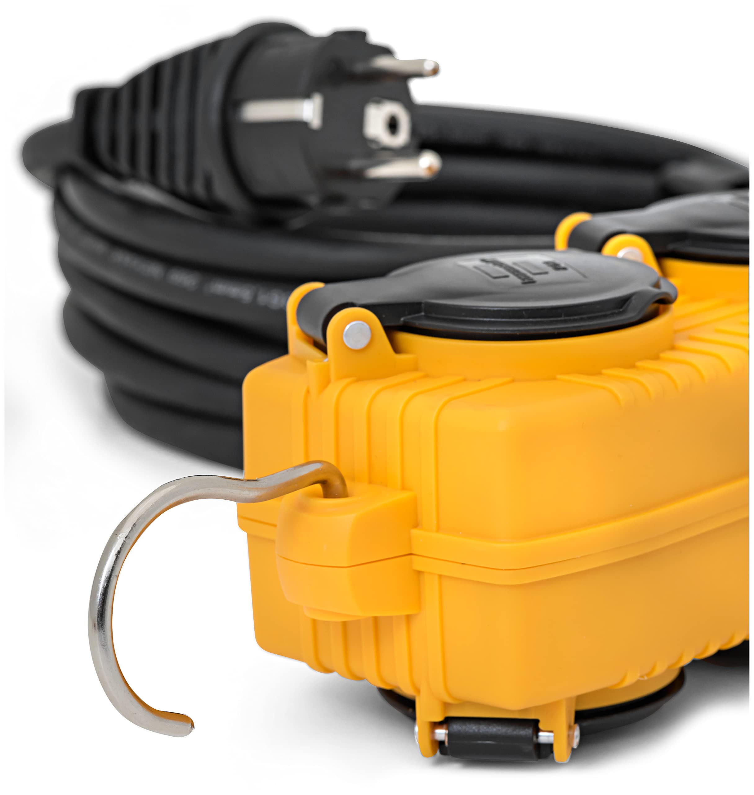 Brennenstuhl 1151731 Verlängerungskabel, Powerblock + 4 Steckdosen, mit Klappdeckel IP44 H07RN 3G2,5 Schwarz, gelb, 1151731