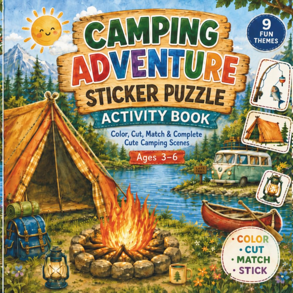 Camping Adventure Sticker Puzzle Activity Book for Kids Ages 3–6: Color, match & stick and bring each adorable camping Gear to life — one puzzle at a ... Stick • Learn & Bring each character to life)