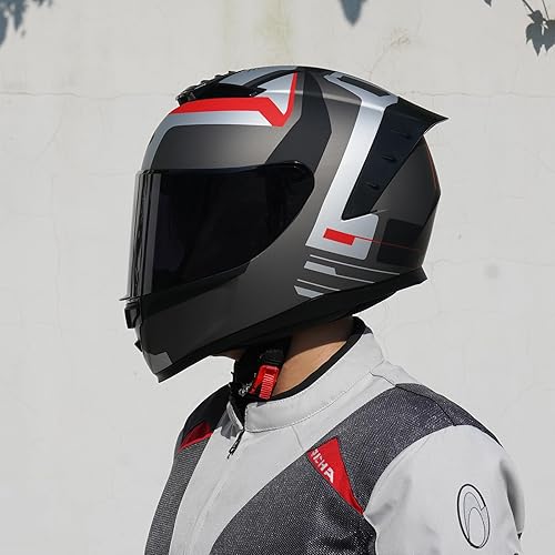 Miniatura 2 de Casco de motocicleta de cara completa, cascos para motocicleta de adultos, casco de motocicleta de carreras de calle con visera negra para hombres y