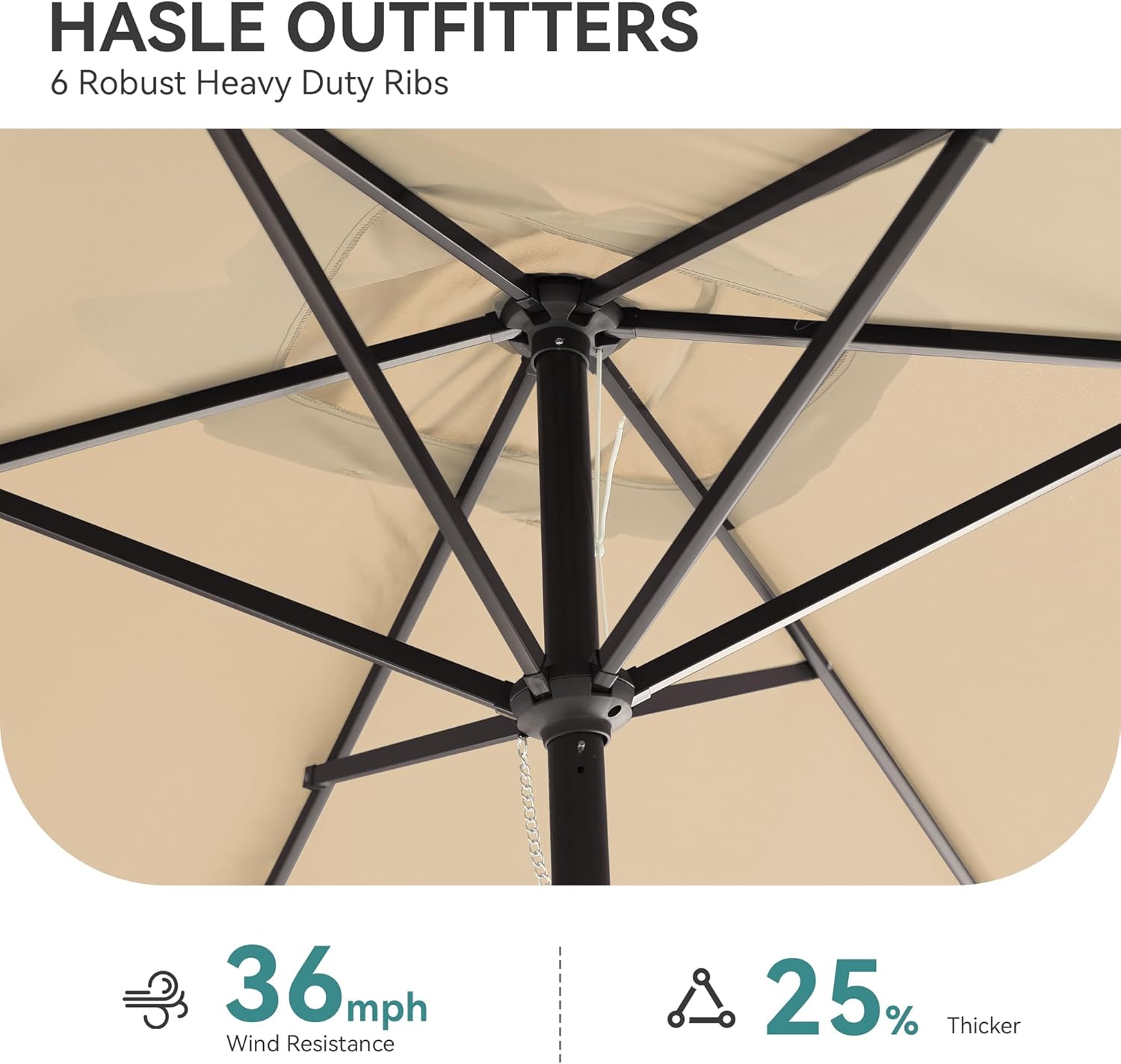 Rectangular Patio Umbrella, 6.5 x 10 ft Rectangle Table Umbrellas w/Heavy Duty Ribs, Effortless Crank and Push Button Tilt, Wind Resistant Sun Umbrella for Outdoor Patio, Beige