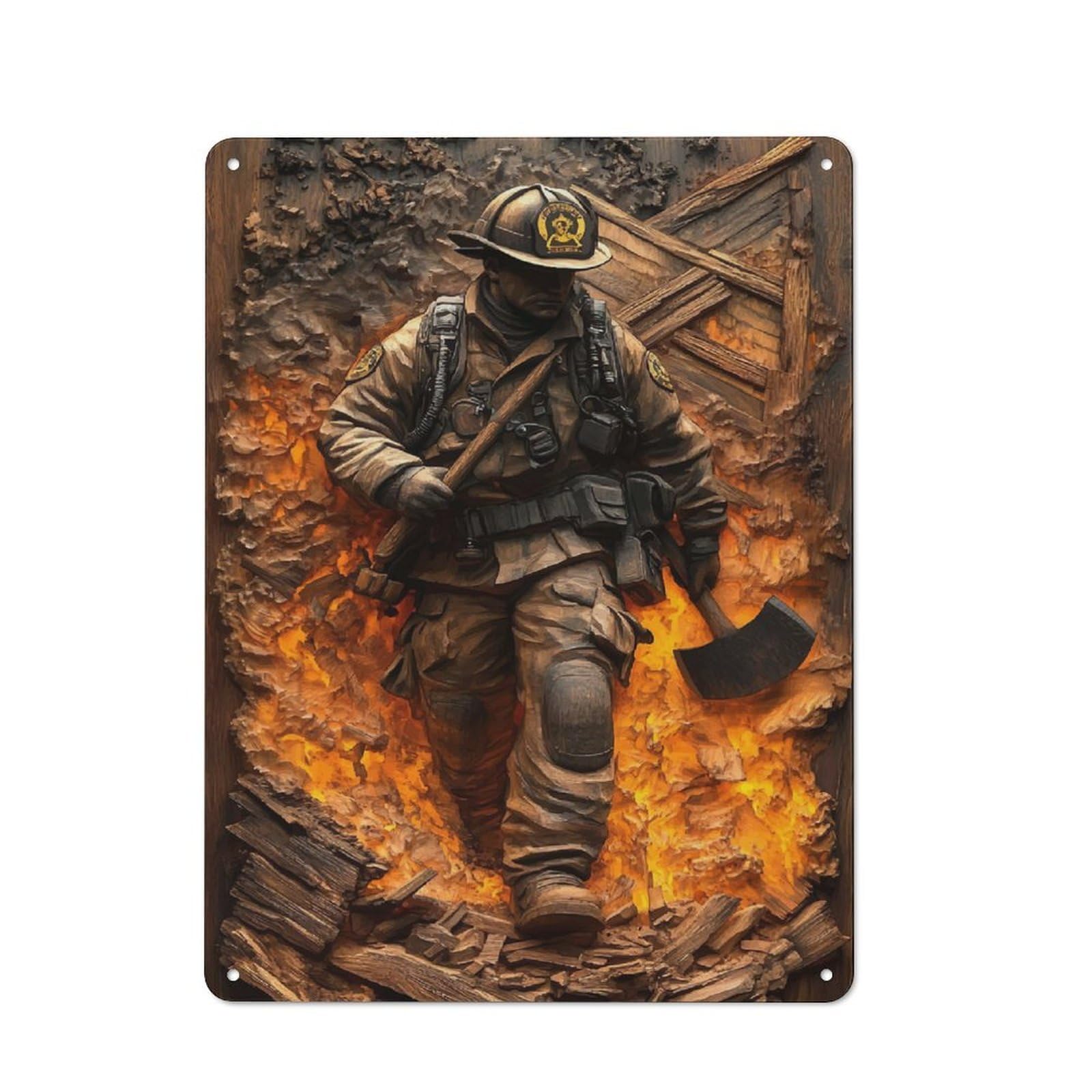 Junmoney Firefighter Fireman Flame Kitchen Metal Sign 40X30cm, Country Style Kitchen Wall Decor For Restaurant, Kitchen, Counter Or Breakfast Nook