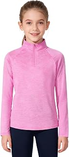 Girls Long Sleeve Shirts Quick Dry Athletic Tops Quarter Zip Pullover Kids Teens Sportswear for Golf Yoga Tennis 5-14 Years