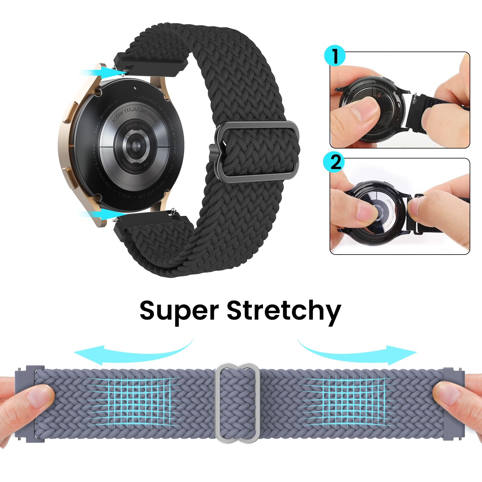 Delidigi 20mm Cinturino Compatibile con Samsung Galaxy Watch 6/5/4 40mm 44mm/Watch 6 Classic 43mm 47mm/Watch 5 Pro 45mm/Watch 4 Classic 42mm 46mm/Watch Active 2, Nylon Regolabile Sport Cinturino