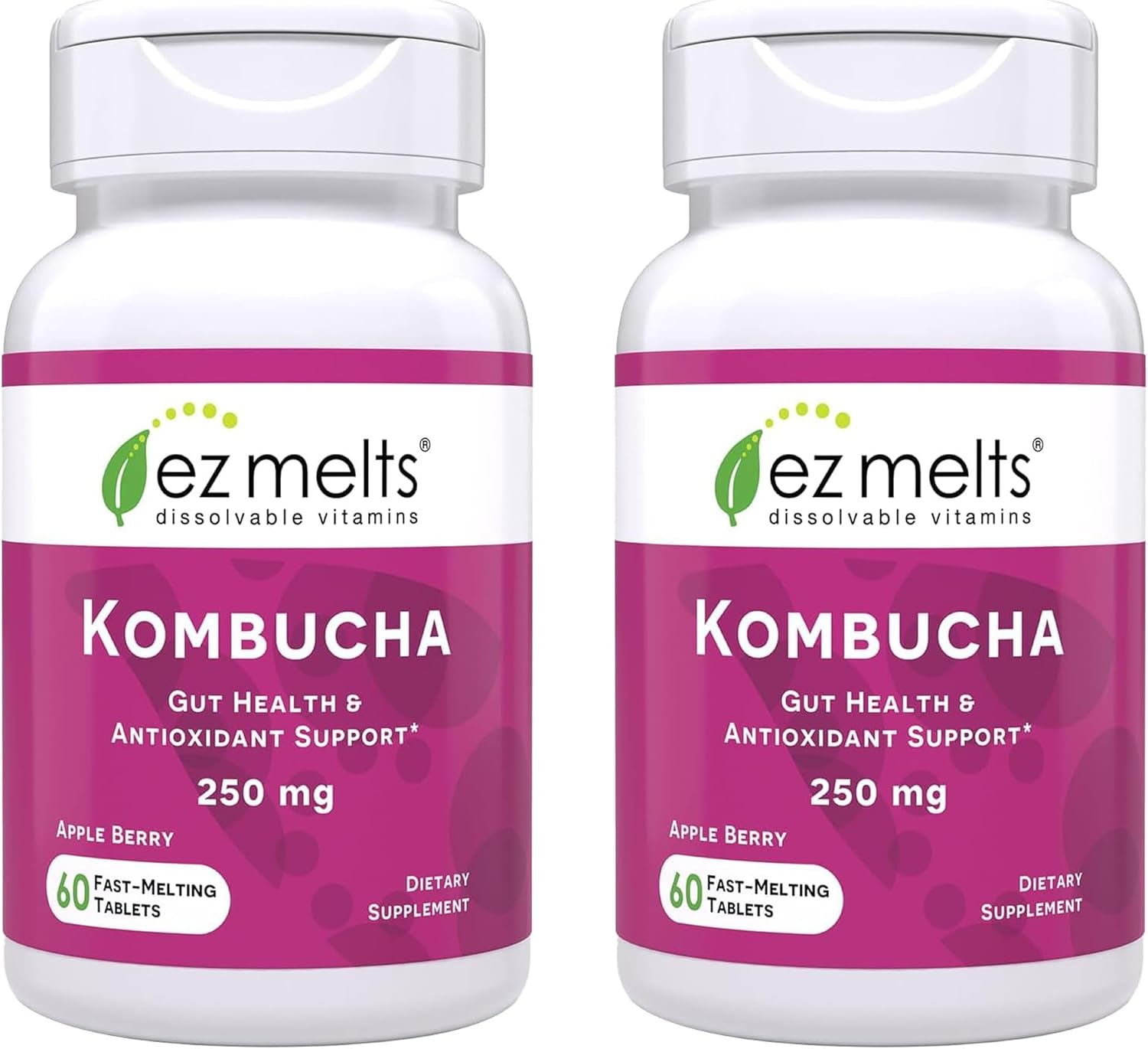 EZ Melts Dissolvable Sugar-Free Kombucha Tablets with SCOBY & Apple Cider Vinegar, Gut Health Supplements for Men & Women, Apple Berry Flavor, 2-Month Supply - 2 Pack