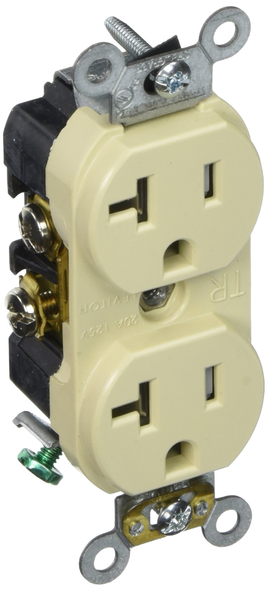 Leviton TBR20-I 20-Amp 125-Volt NEMA 5-20R, 2P, 3W, Tamper-Resistant, Duplex Receptacle, Ivory