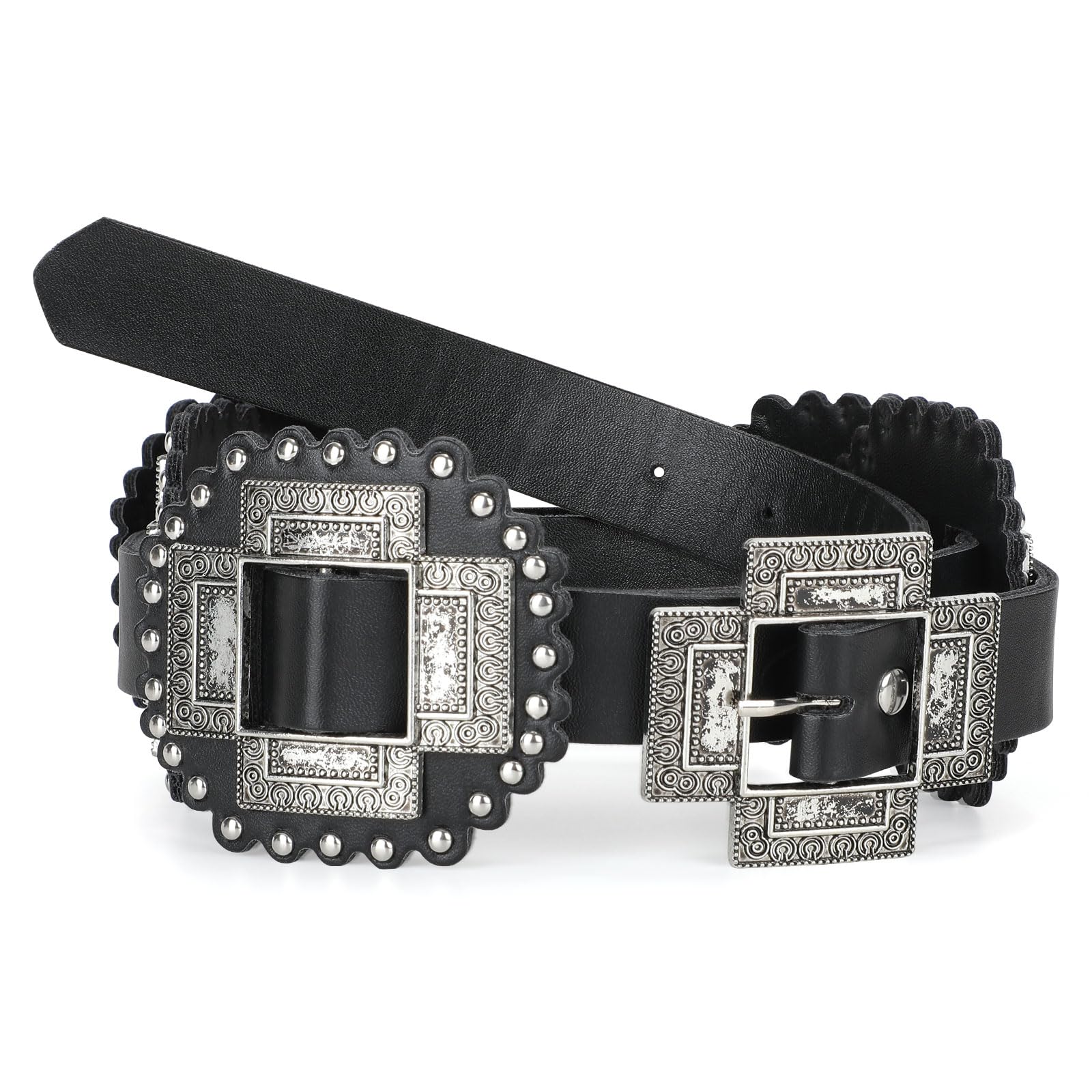 LEACOOLKEYWomen Western Leather Belt Boho Cross Conch Waist Belt for Dress Jeans