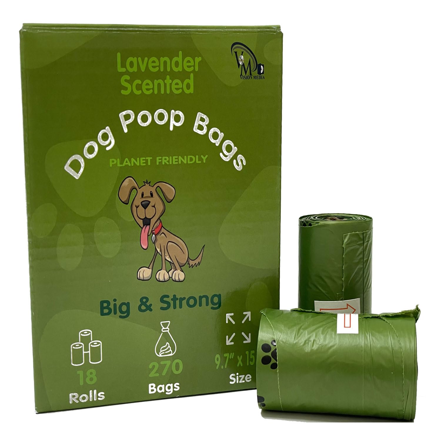 Vision Media® Bolsas biodegradables para caca de perro/gato, 270 unidades, con asas de corbata, extra grandes y extra fuertes