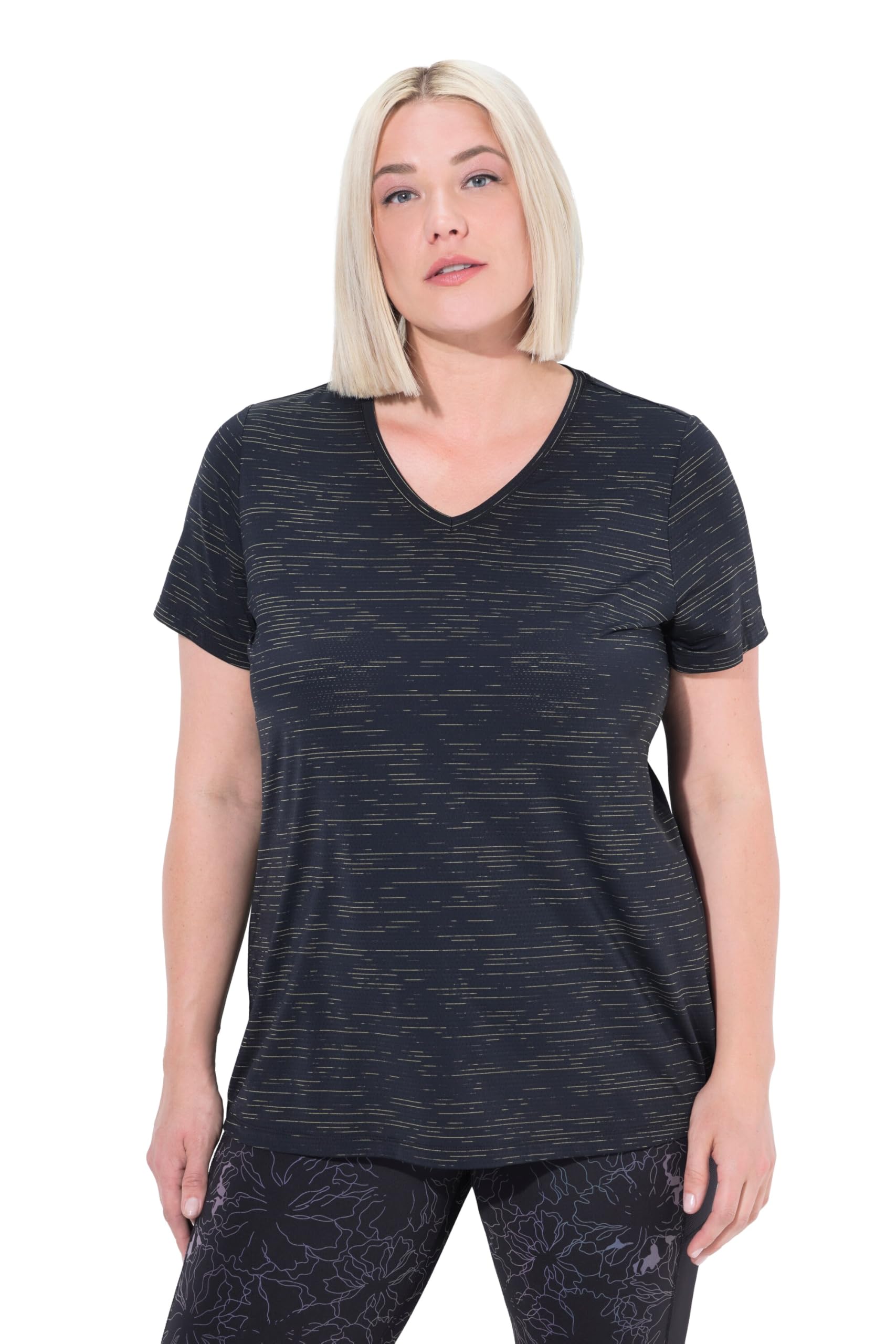 Ulla Popken Damen große Größen Übergrößen Plus Size Funktionsshirt, Mesheinsätze, V-Ausschnitt, Halbarm 840323