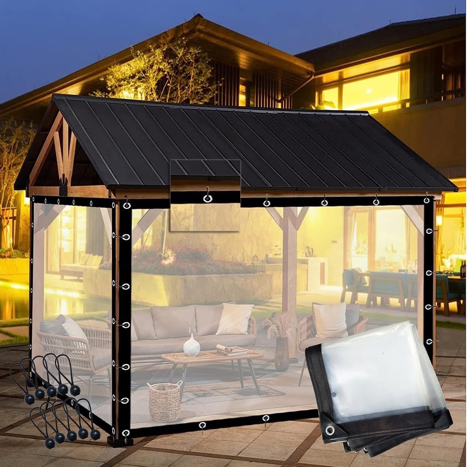 Ghply One Color Outdoor Clear Tarp Curtain With Grommets Waterproof Curtains Heavy Duty Tarpaulin Panel For Pergola, Porch, Gazebo, Customizable(2X2m/6.56X6.56ft)