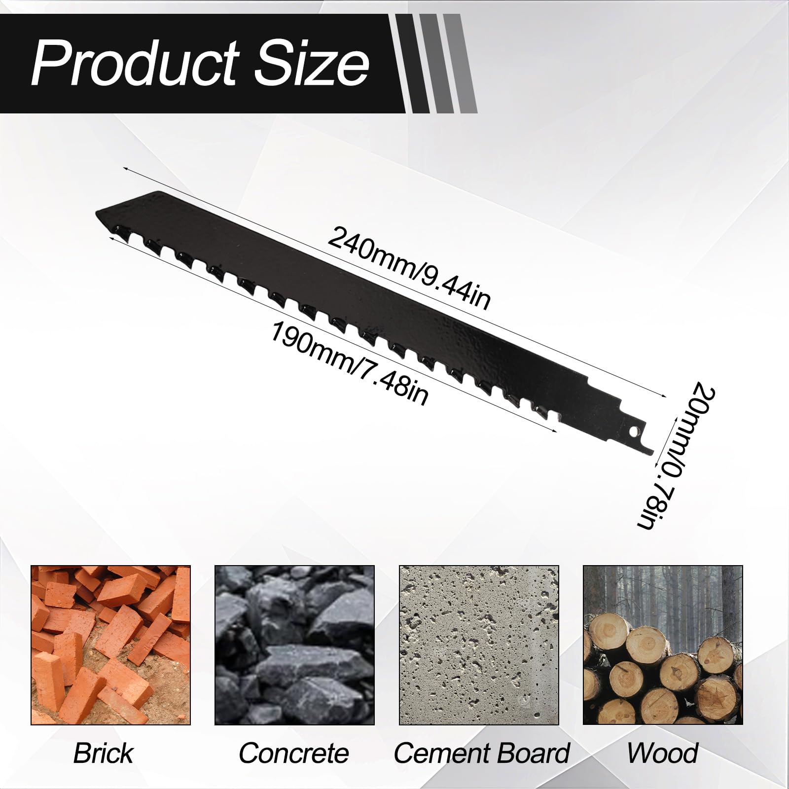 Lame Scie Sabre Brique LAIWOO 2 X Lames De Scie Sabre Pour Bois Et Métal Pierre, Accessoires De Scie Sabre Pour Béton Cellulaire, Brique, Béton, Plaque De Ciment (255mm (S0243HM Lame Scie