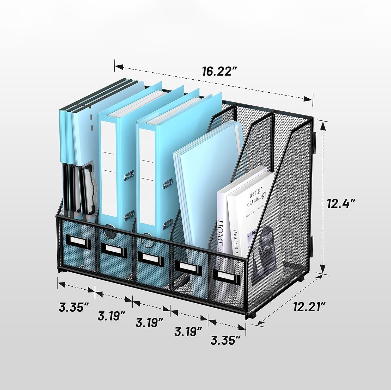 Porte-revues en métal pour bureau avec 5 compartiments verticaux, organiseur de bureau pour bureau, espace de travail à domicile, noir Plus