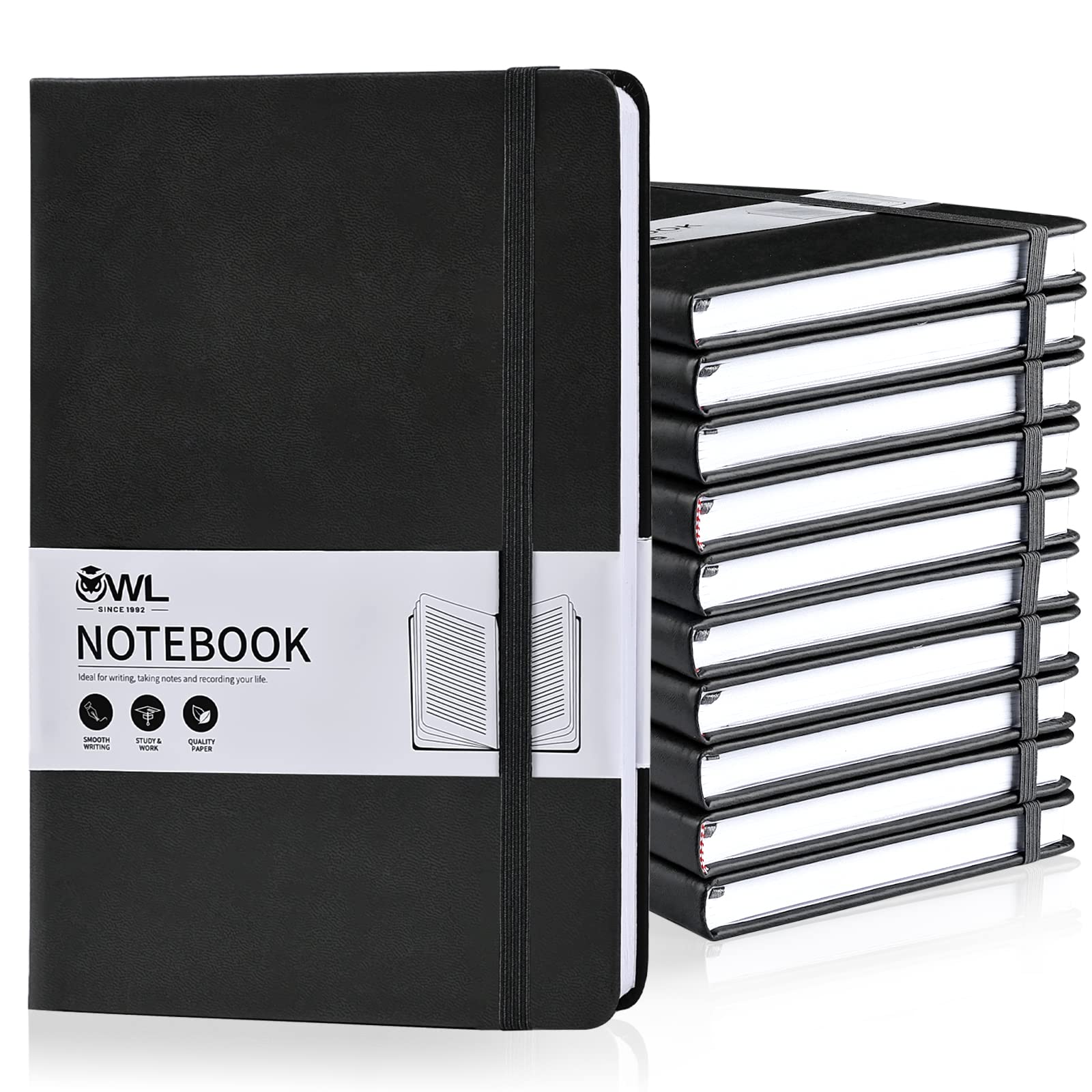 MEHDYS Journal Notebooks,10 Pack,A5 Leather Hardcover Thick Journals for Writing,for Work Business Study Journaling Note Taking, 100 GSM Eco-friendly Paper,Light Black
