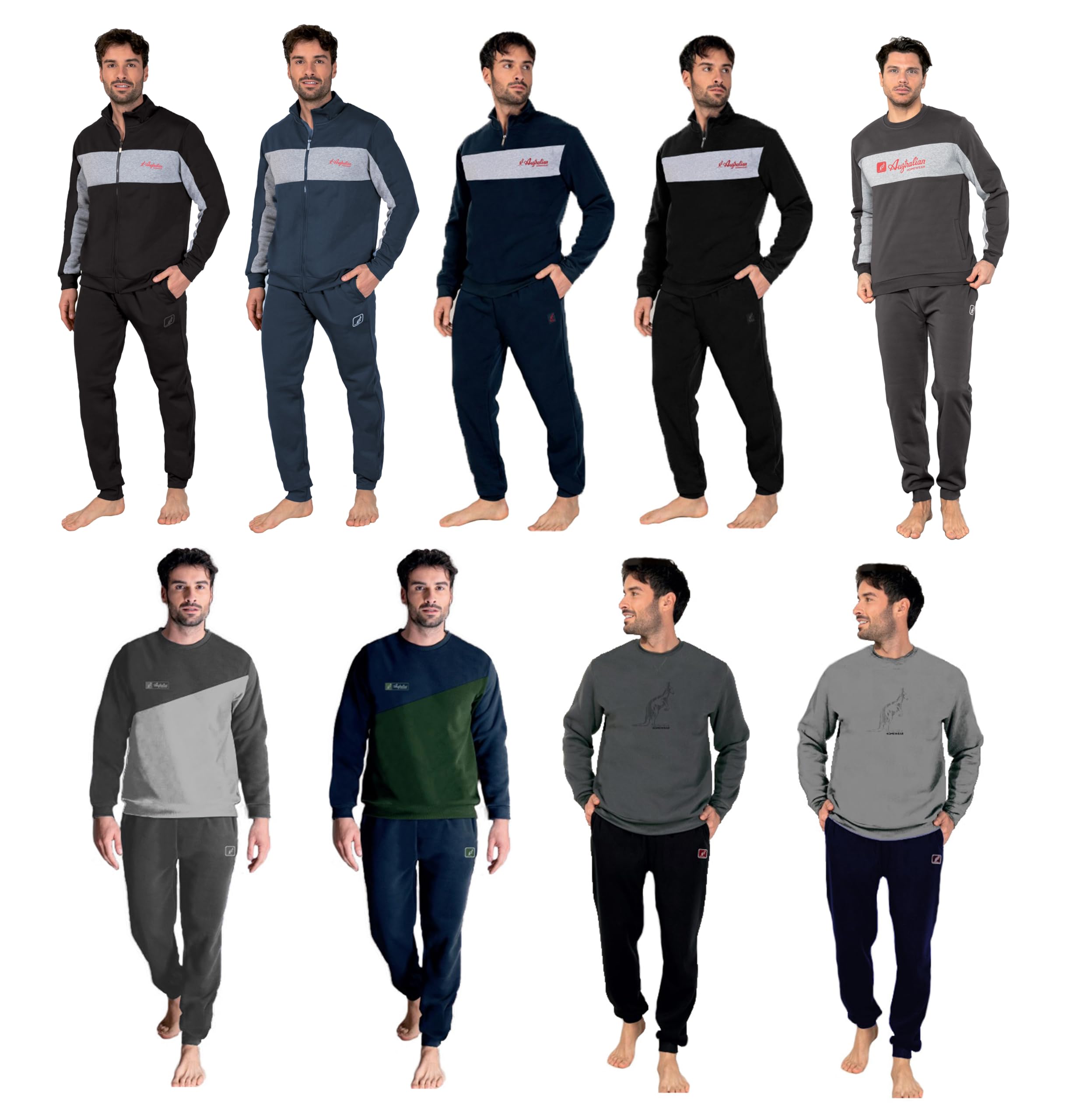 Australian Tuta Homewear Uomo In 100% Poliestere Vari Modelli E Colori, Tuta Completa Maschile