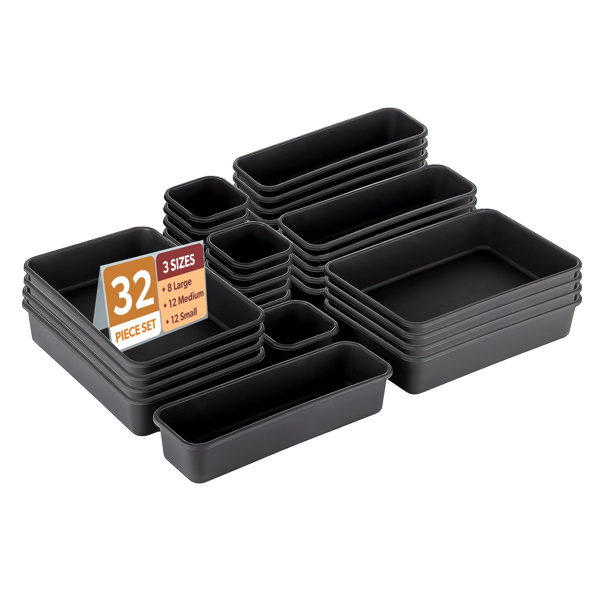 Kuber Industries Set of 32 Multi-Purpose Makeup Drawer Organisers Set for Storage | Drawer Divider for Kitchen & Bathroom | Ideal for Cosmetics Utensils & Personal Items | Matte Black