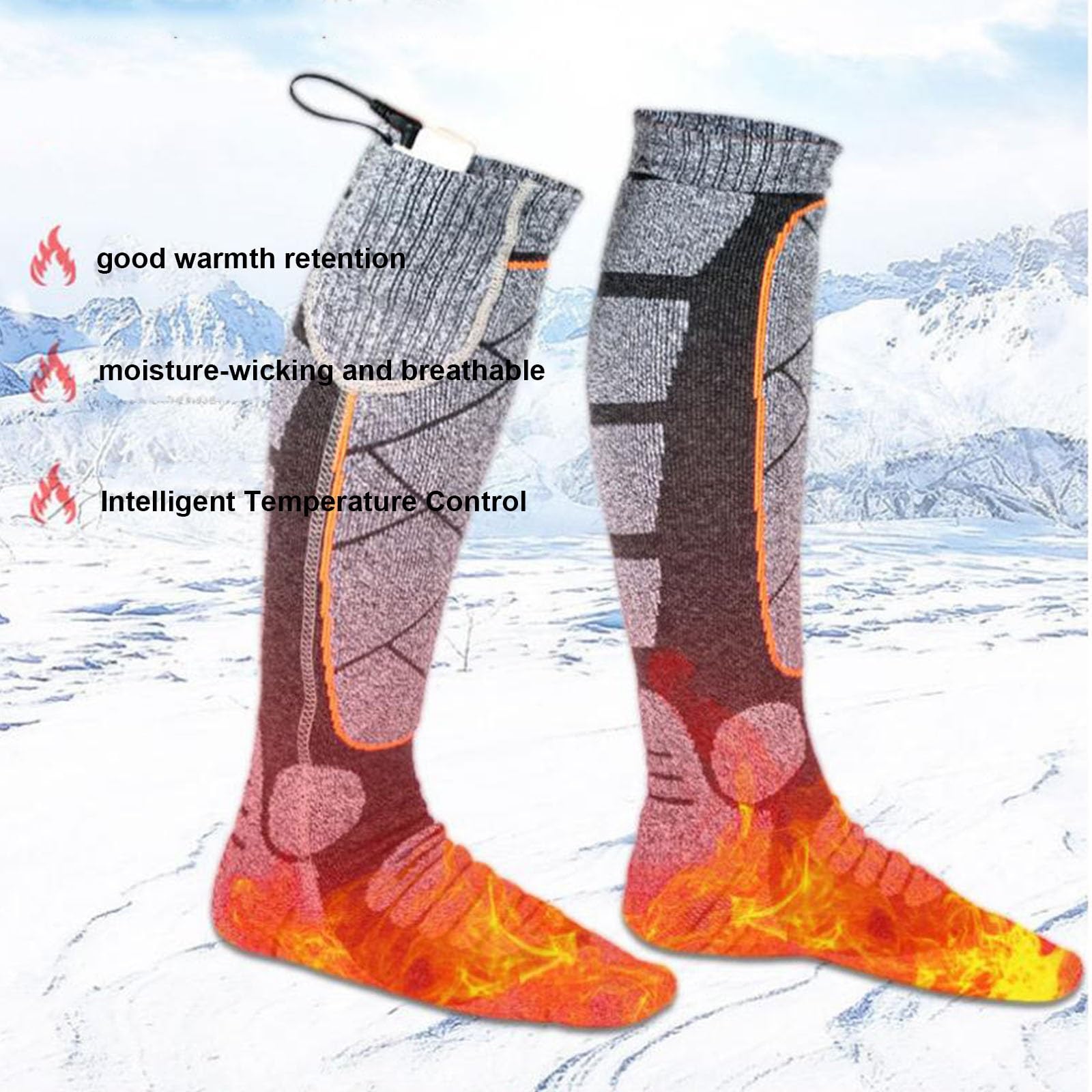 Calze Riscaldabili Elettrici, 5000mAh Calze Riscaldate Ricaricabili con 3 Temperature, Calzini Termici Lavabili, per Sci, Inverno, Caccia, Campeggio