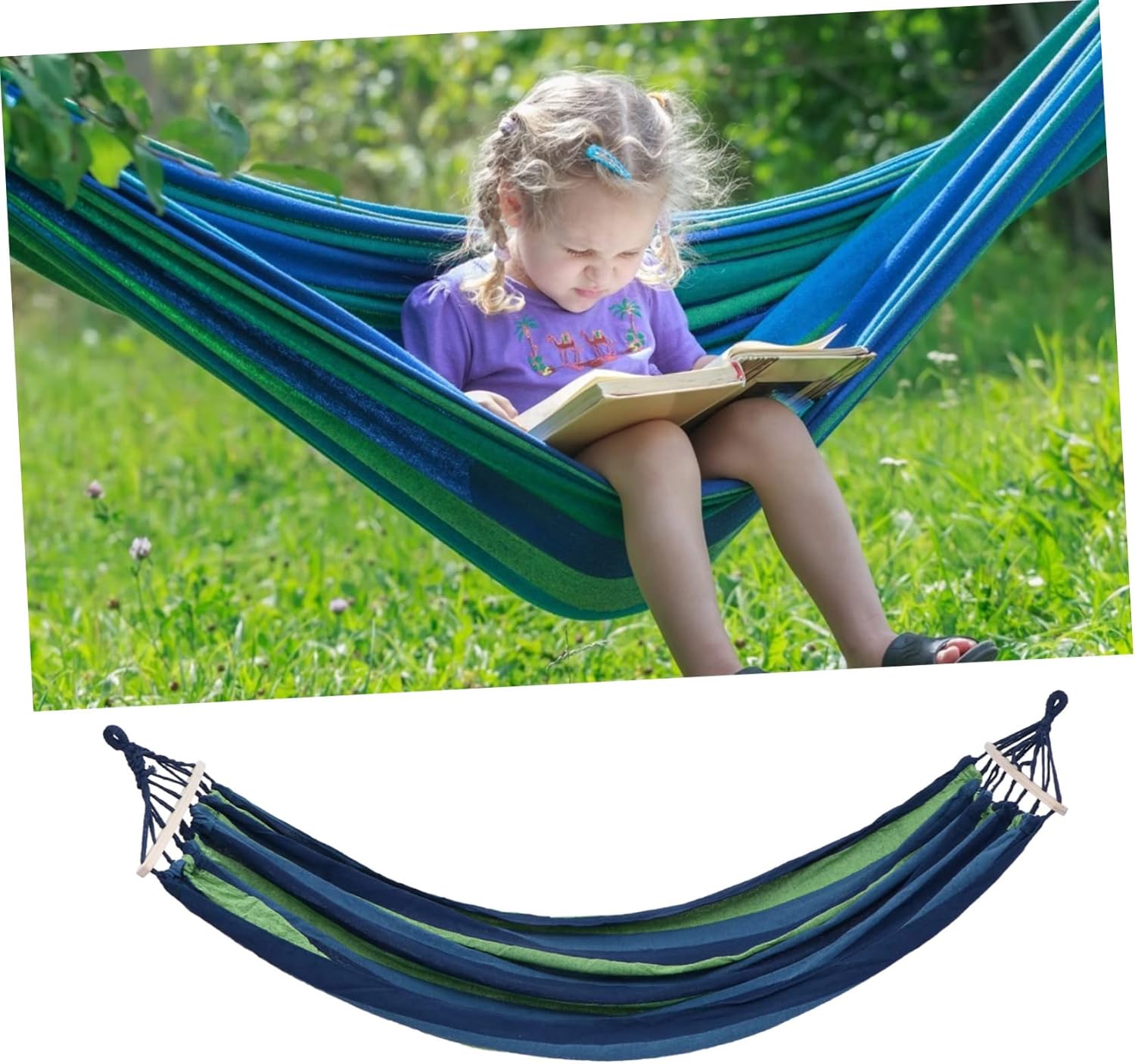 Travel Hammock Striped Canvas Swing Bed for Outdoors Garden Camping Lightweight