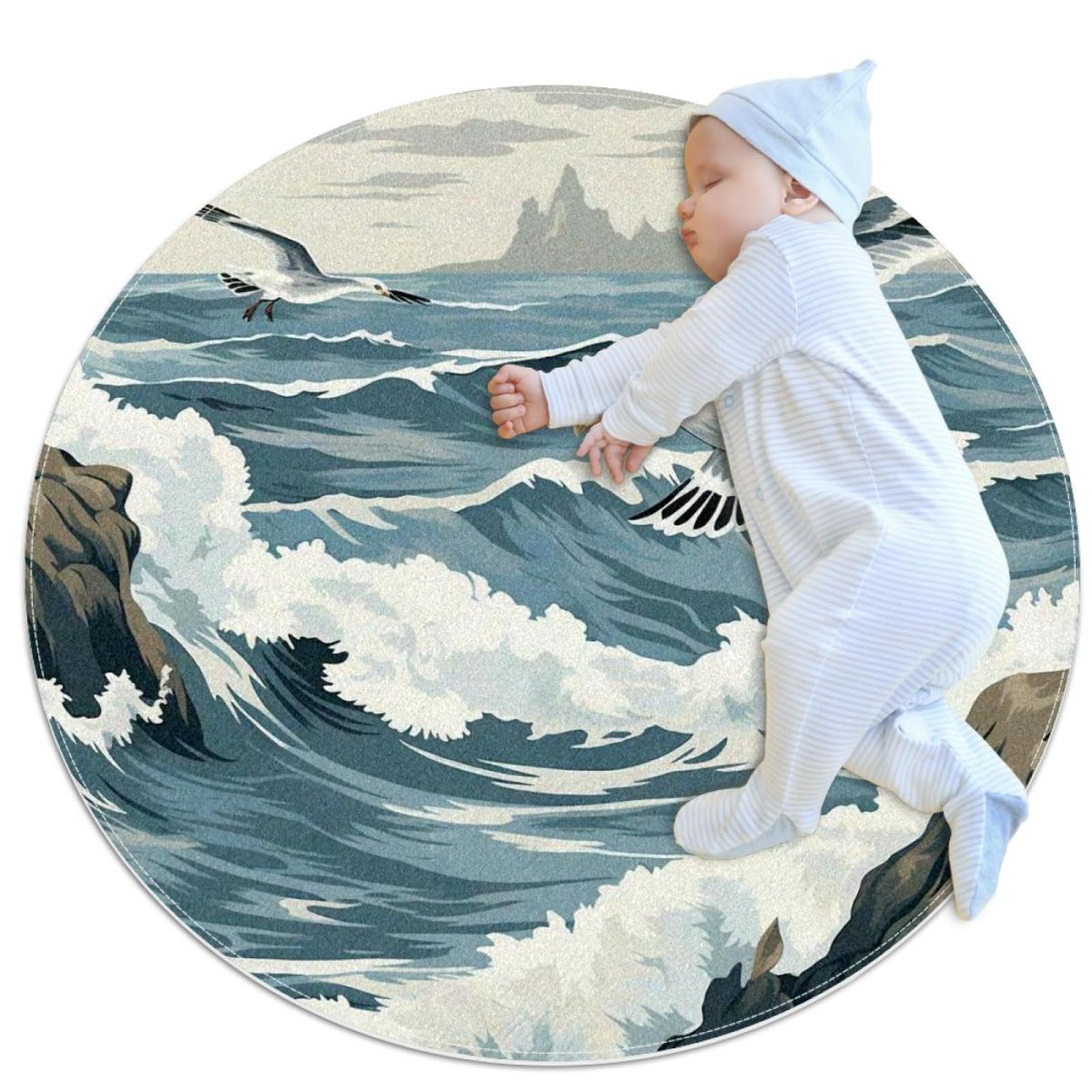 Tapis de chambre d'enfant mouette et vagues pour créer un cocon marin