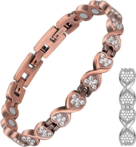Feraco Pulsera de cobre para mujer, forjada a mano, 99.99% de cobre puro sólido, pulseras magnéticas con imanes de neodimio profesionales (símbolo