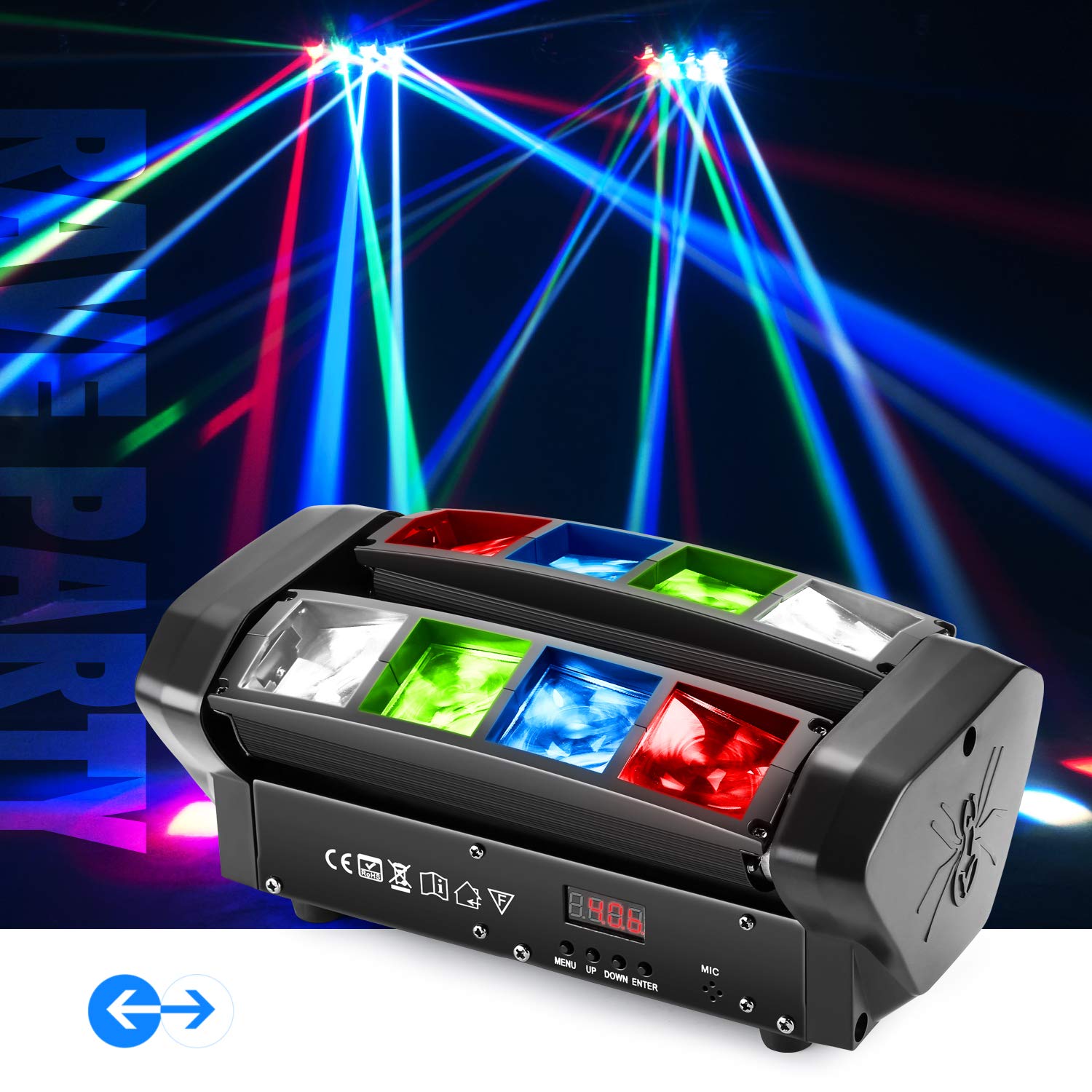 Iluminación de Escenario, Luz de Escenario LED AGPtEK RGBW 4 en 1 Luz LED de Cabeza Móvil, Compatible con DMX-512 con 4 Modos de Control para Fiestas, Conciertos, Escenarios de Actuación
