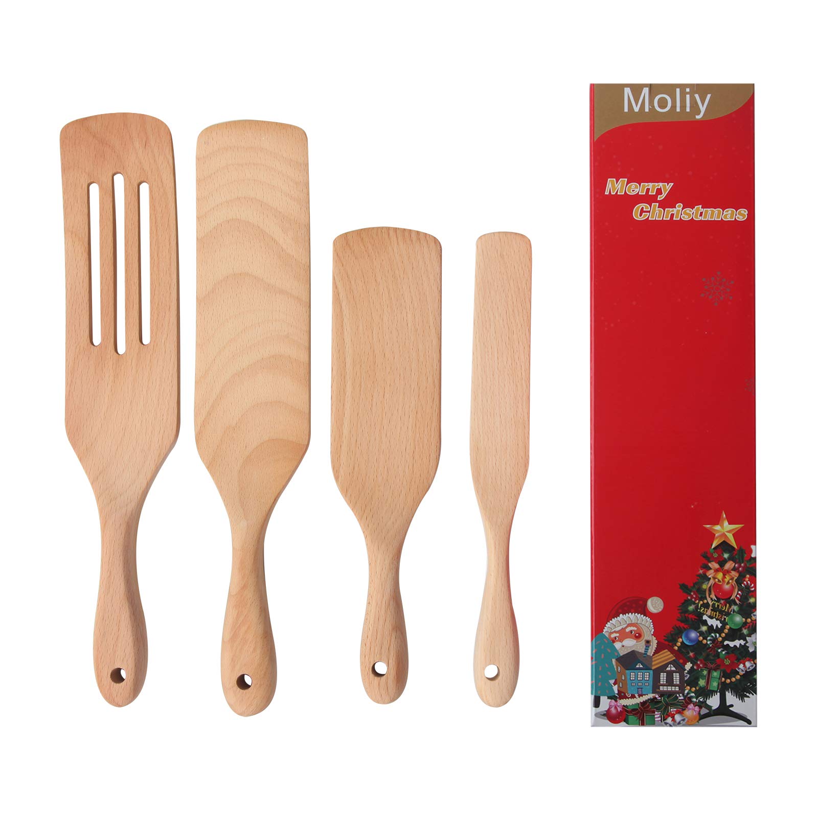 Spurtles kitchen tools,4 pcs cooking utensils,Moliy wooden spoons for cooking,spatula kitchen utensils Set - mas gift pack...