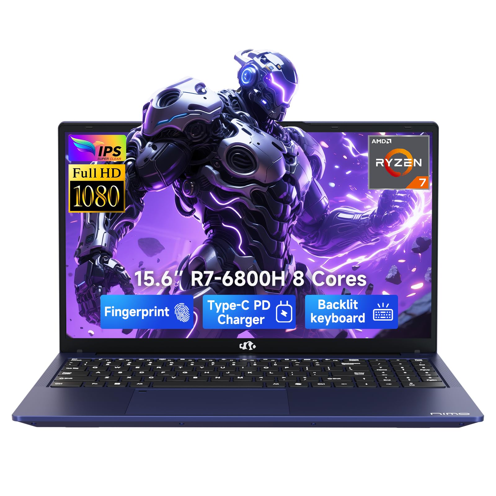 NIMO 15.6" IPS FHD-Gaming-Laptop, 8 Cores AMD Ryzen 7 6800H 32GB DDR5 RAM 512GB SSD (Beat i7-12700H, Up to 4.7GHz) AMD Radeon 680M GPU-Computer with