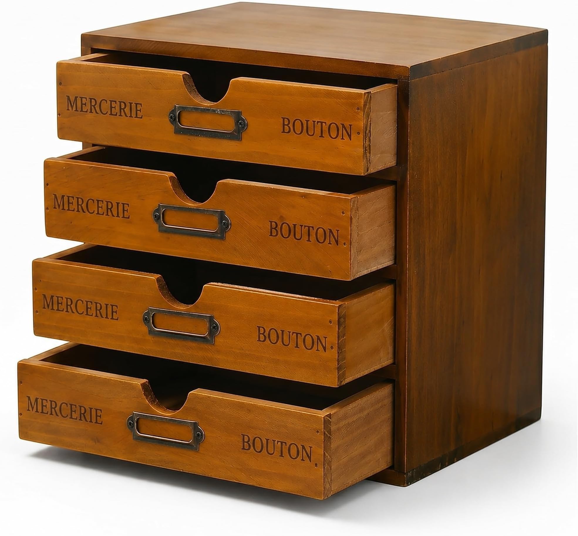 Modular Stackable Apothecary Cabinet 4 Drawer Desk Organizer - Retro Library Card Catalog Wood Storage Box - Organize Stationery, Thread Embroidery, Sewing, Crafts, Junk Drawer & Supplies Countertop