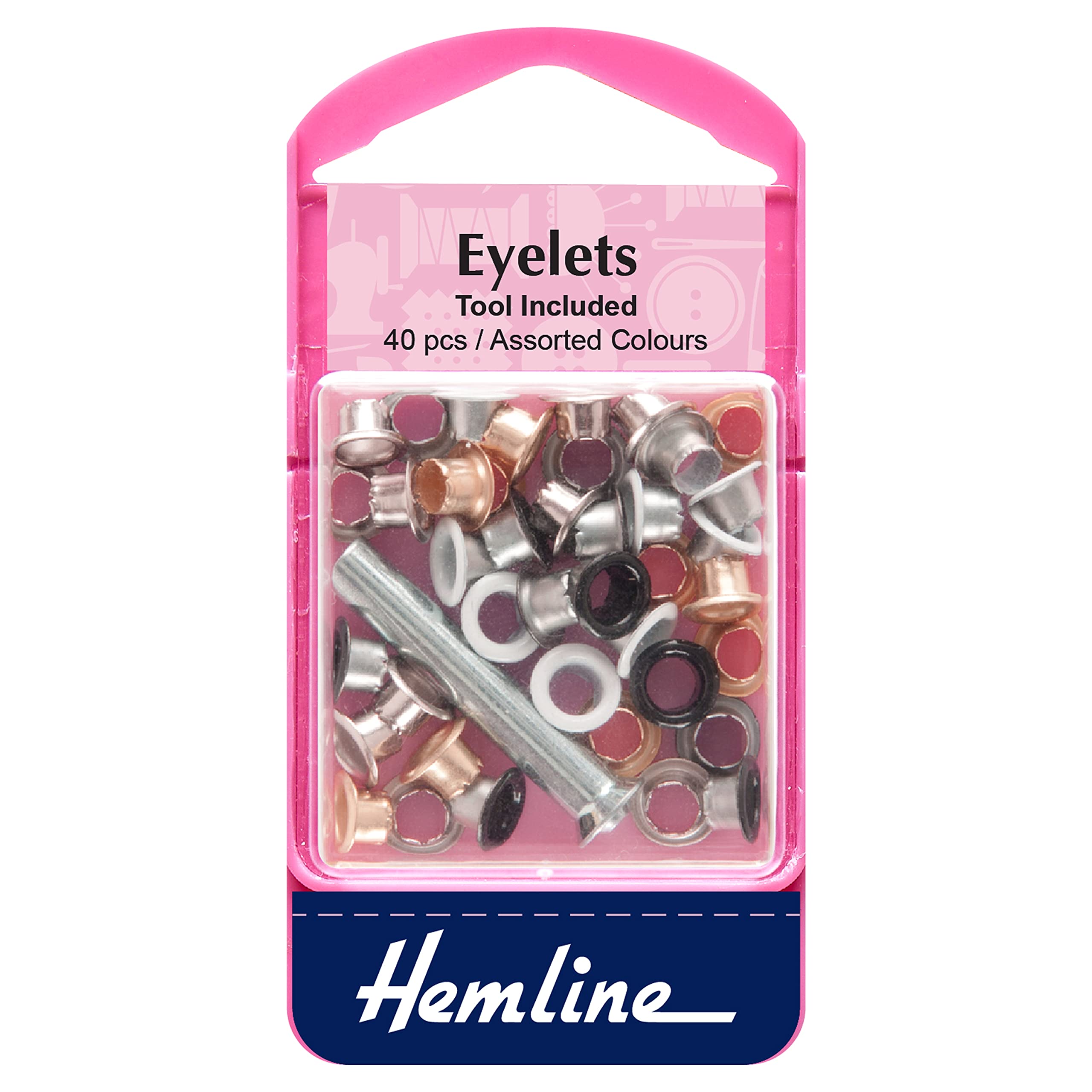 Hemline Assorted Eyelet Pack With Tool - 5.5mm - 40 Pack