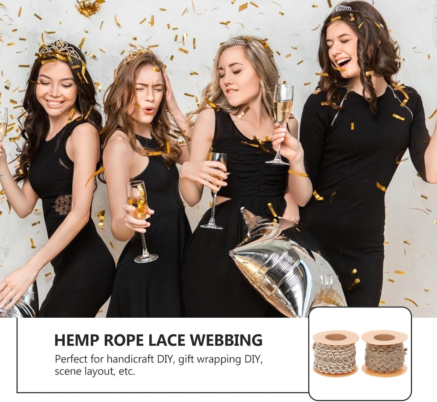 4 Rolls DIY Sewing Lace Trim Braided Jute Ribbon 5m Each Roll Natural and Two-Tone Colors for Garment Edging Craft Decoration