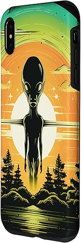 Vista 14 de iPhone 14 Pro Max Cute Green Alien Head UFO Space Face Alien Case