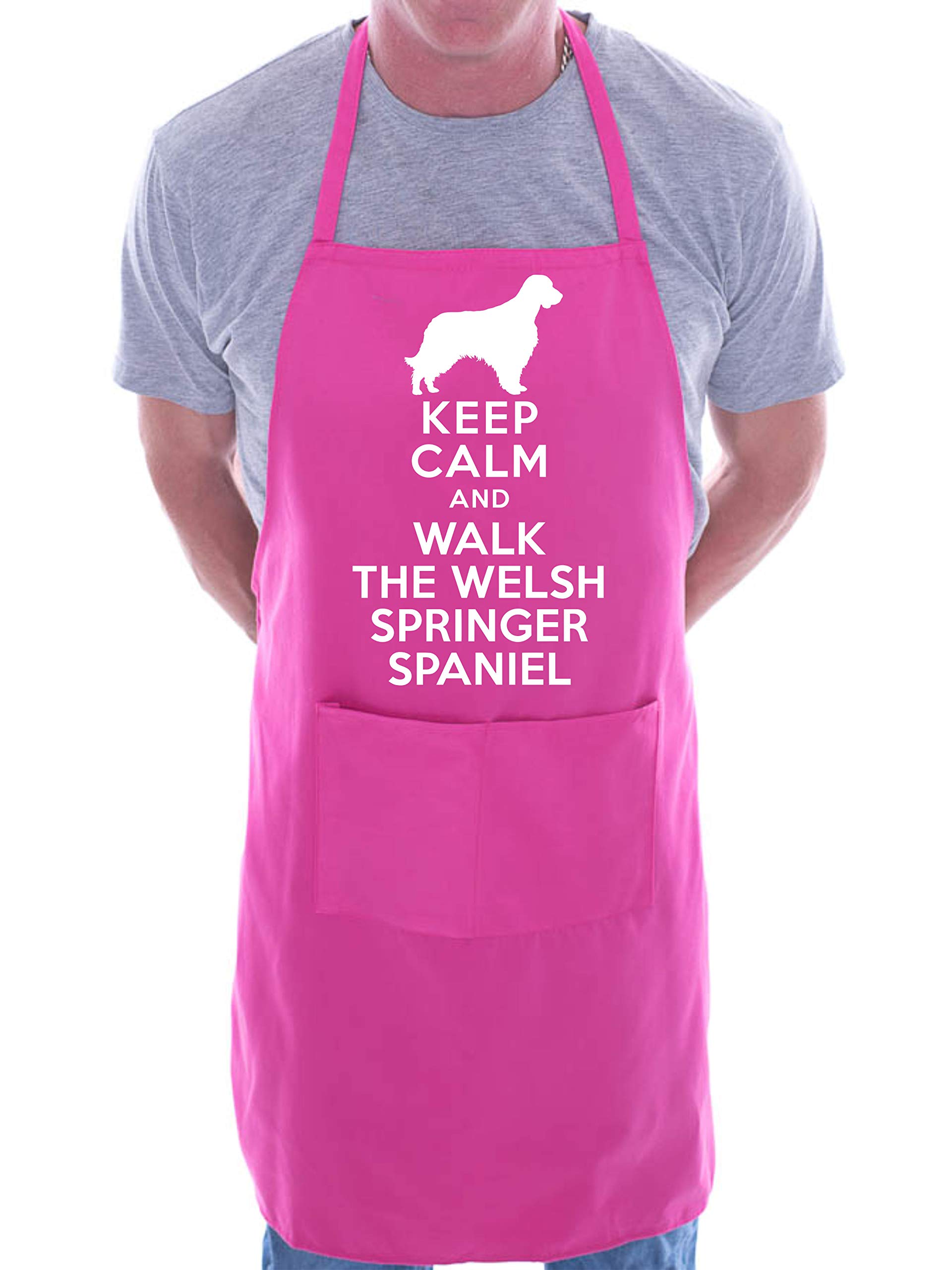 Print4u Men's Pink Apron Bbq Novelty Cooking Keep Calm And Walk Welsh Springer Spaniel Dog