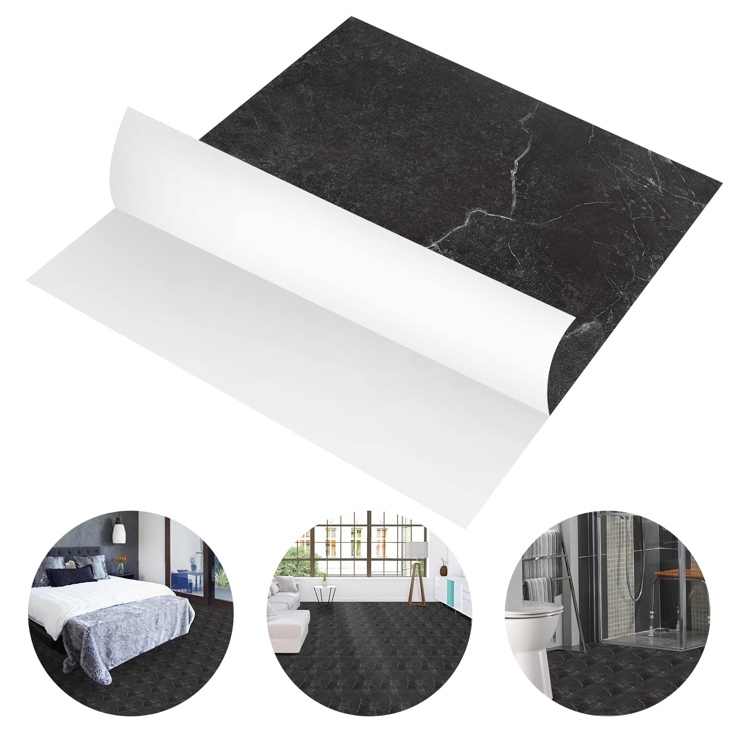 5 m² PVC Bodenbelag Selbstklebende Vinyl Laminat Schwarz Marmor 55 Fliesen Vinyl-Fliesen Vinylboden rutschfeste 30 x 30 cm Dicke 1,5 mm Dekor-Dielen für Fußbodenheizung