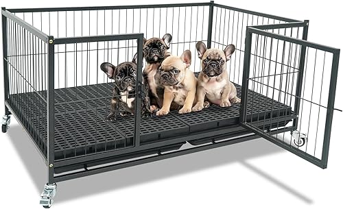 Homey Pet Caja de parto de 43 pulgadas para perros y cachorros, caja de parto para perros más alta y resistente con 4 ruedas, puerta delantera,