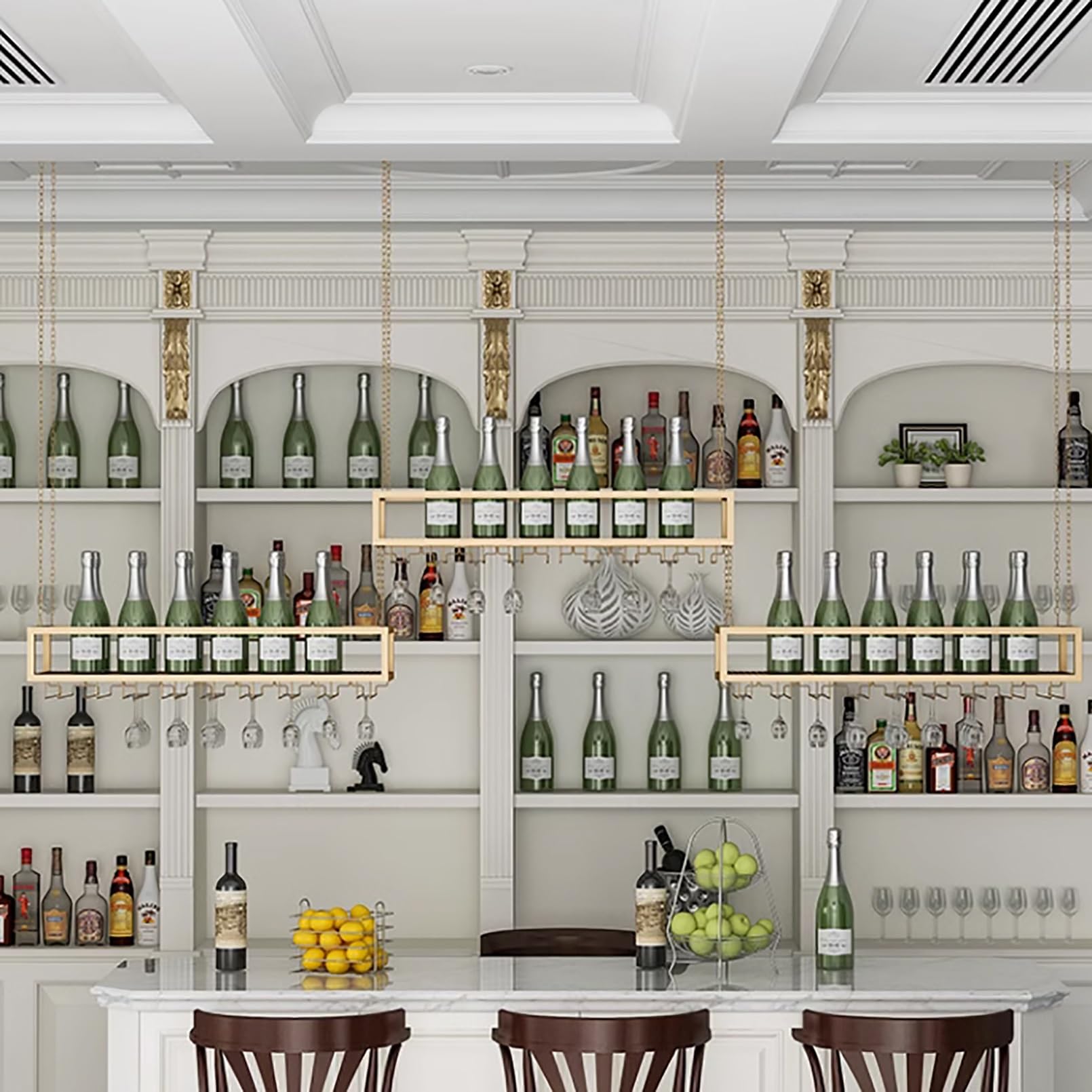 Montowany na suficie stojak na wino kreatywny wiszący uchwyt na kieliszki do wina metalowy łańcuszek półka na butelkę wina stylowa zastawa barowa i kuchenna do restauracji i użytku domowego