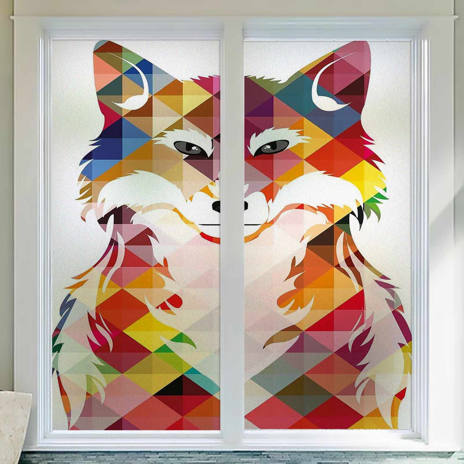 Blue Red Window Film Privacy Bathroom Modern No Glue Opaque Static Film Window Coverings Static Cling Glass Film for Glass Door Heat Control