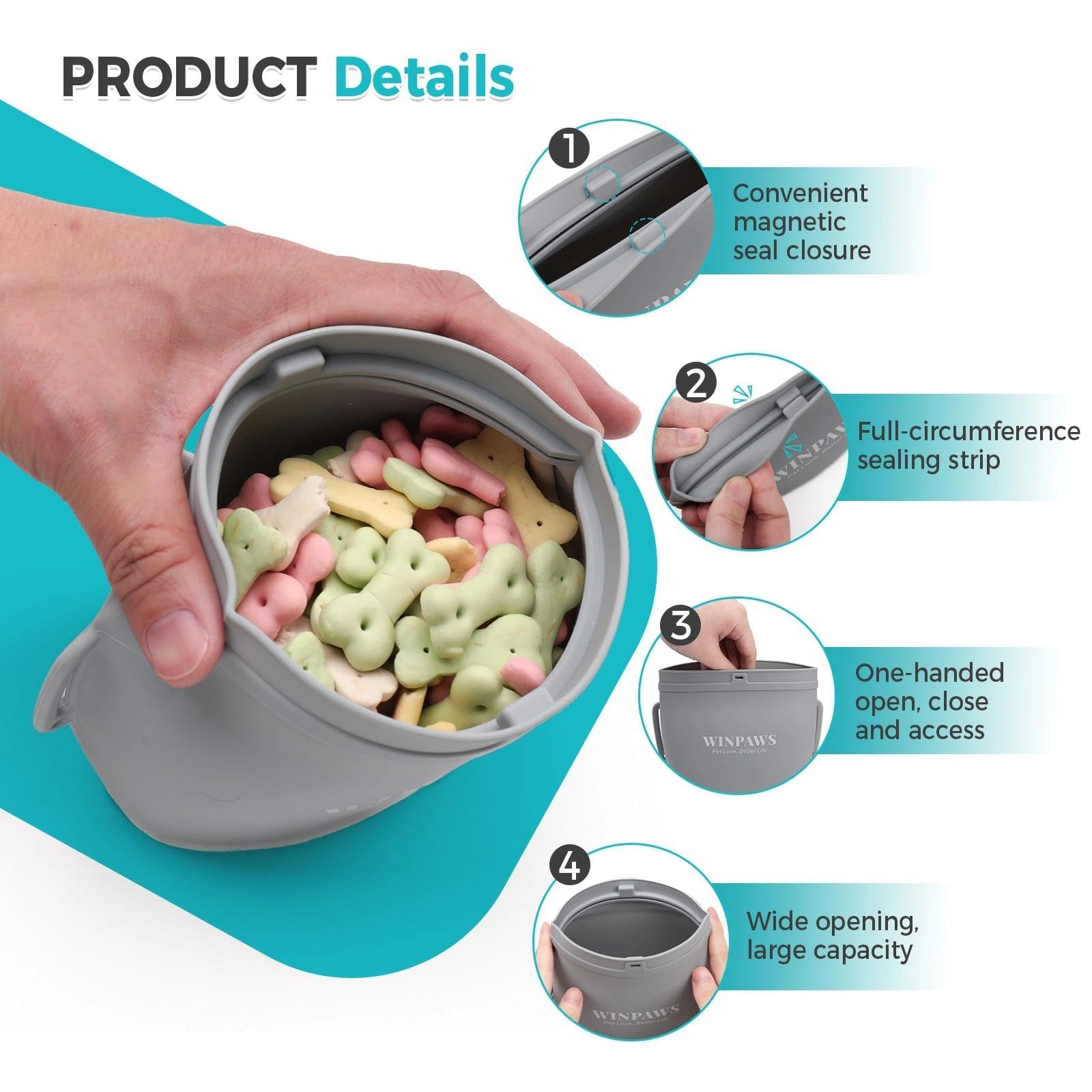 Silikon-Hunde-Leckerli-Tasche mit Kotbeutelhalter, wasserdicht, magnetisch, verschließbar, Bauchtasche mit verstellbarem Hüftgurt, Haustier-Welpen-Trainingszubehör, Einhandöffnung mit Presse und